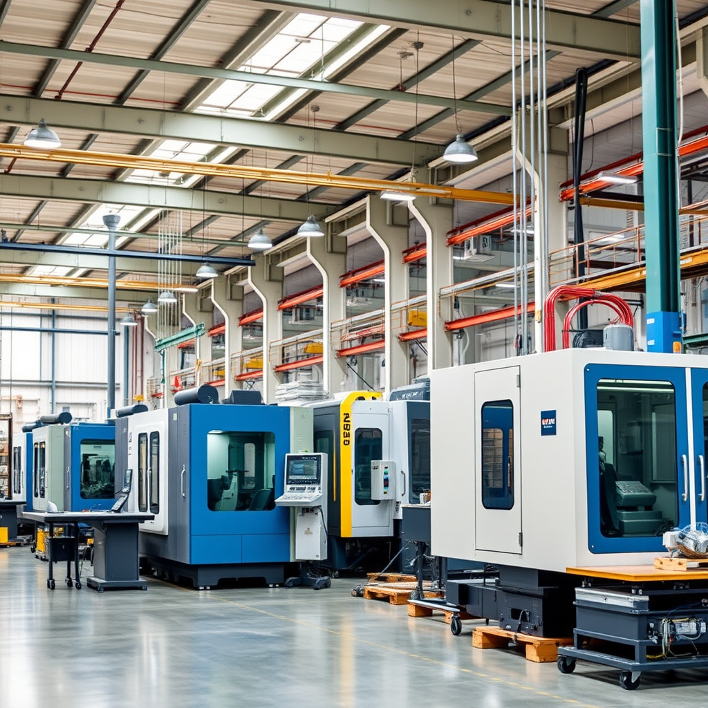 Modern industrial equipment and machinery in a manufacturing facility showcasing various types of business equipment
